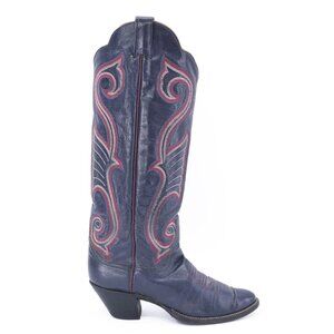 Cowgirl Boots Vintage Purple Western Tall 1970s Decorated Cowboy Boots Leather